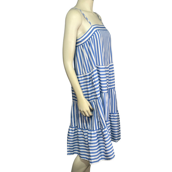 3-FOR-$30 Anna-Kaci Sz S Striped Babydoll Sun Dress Tiered Skirt Ruffle Blue New - Picture 3 of 12